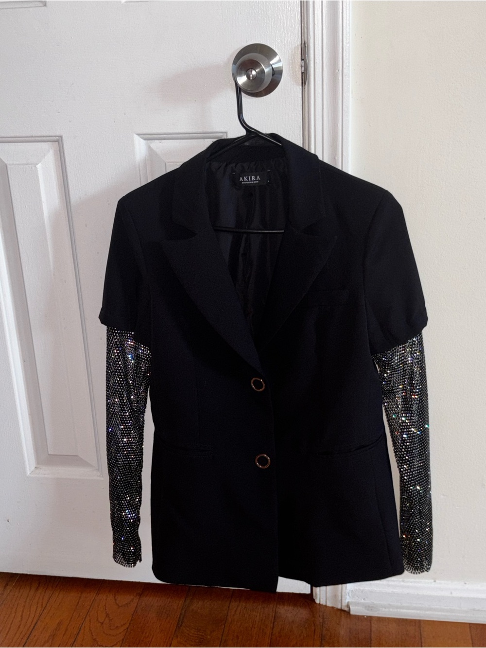 AKIRA Black Blazer with Sparkling Sequin Sleeves